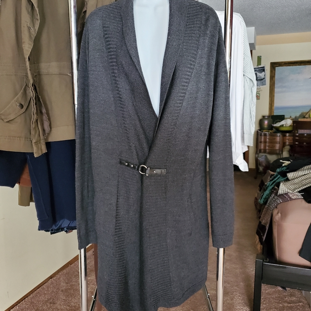 Ellen Tracy grey long sweater jacket